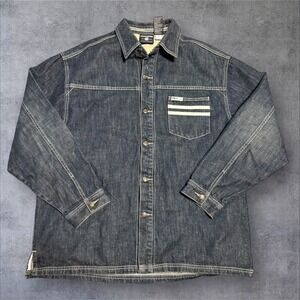 Roca Wear Denim Jacket Mens XL Blue Dark Wash Button Front Y2K Streetwear Jacket